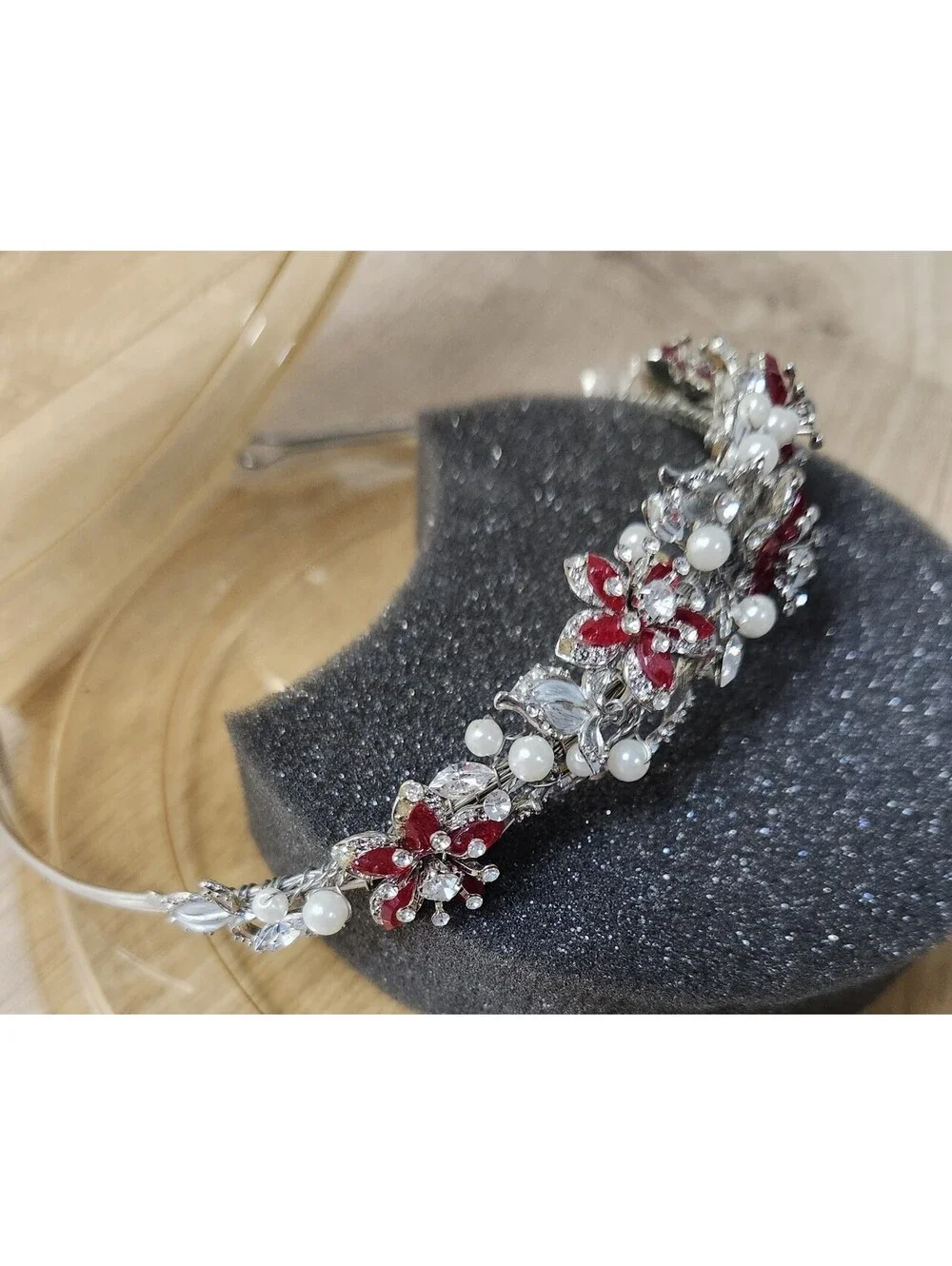 VTG Davids Bridal Wedding Prom Crystal Tiara Rhodium Pearl Apple Stone Flowers